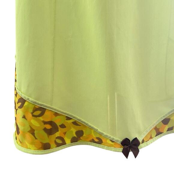Vintage 60s Lime Green & Brown Nylon Wide Strap Full Slip Dress Women's Size M - Picture 5 of 10